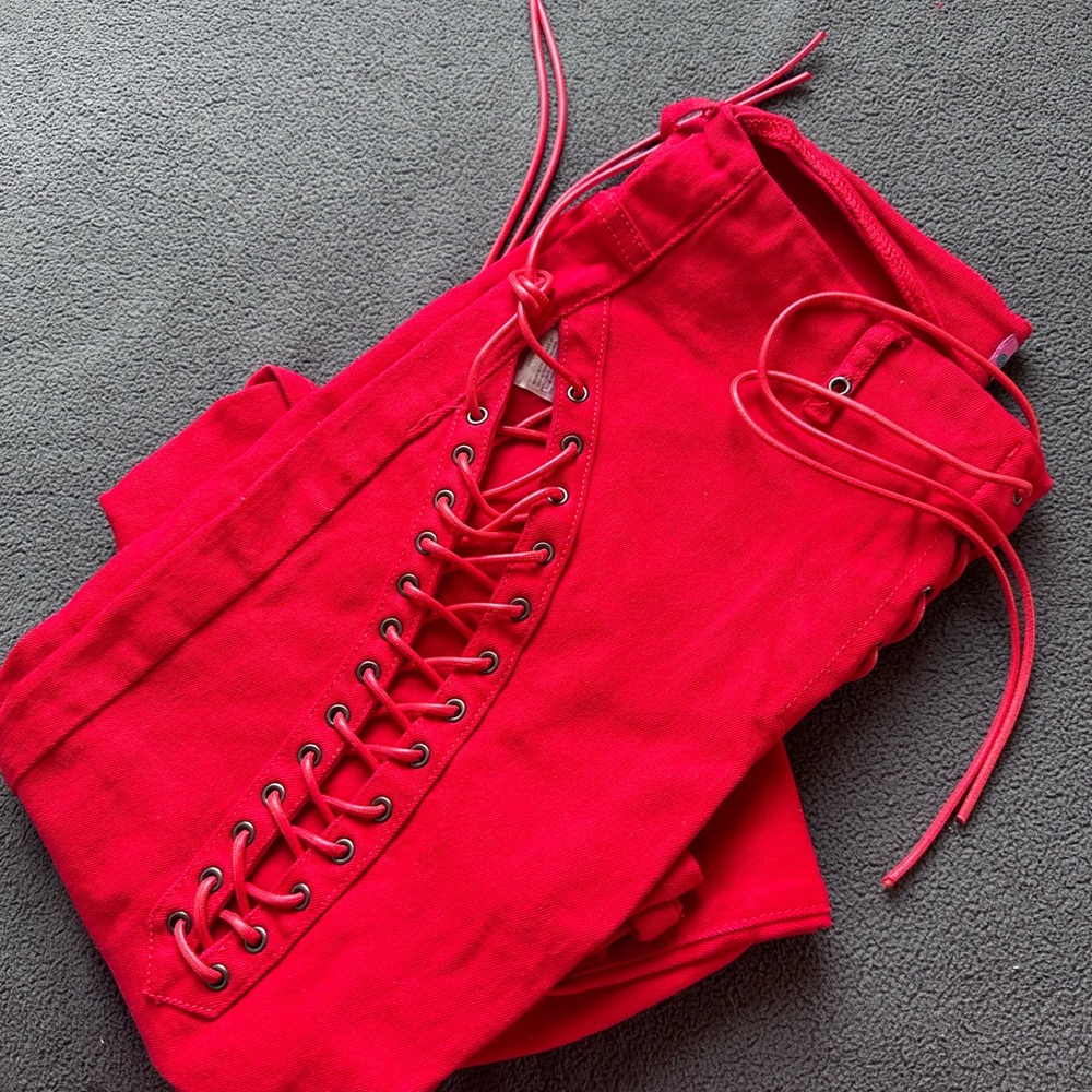 Edikted Engine Red Flared Jeans - Large - image 5